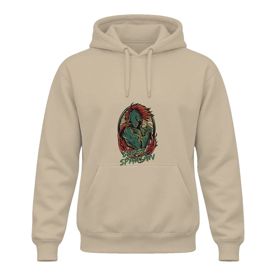 Hoodie — Super spartan — الأمام — بيج